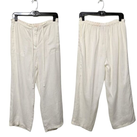 CITY DKNY 100% Linen Wide Leg Cropped Pants M - Picture 1 of 7